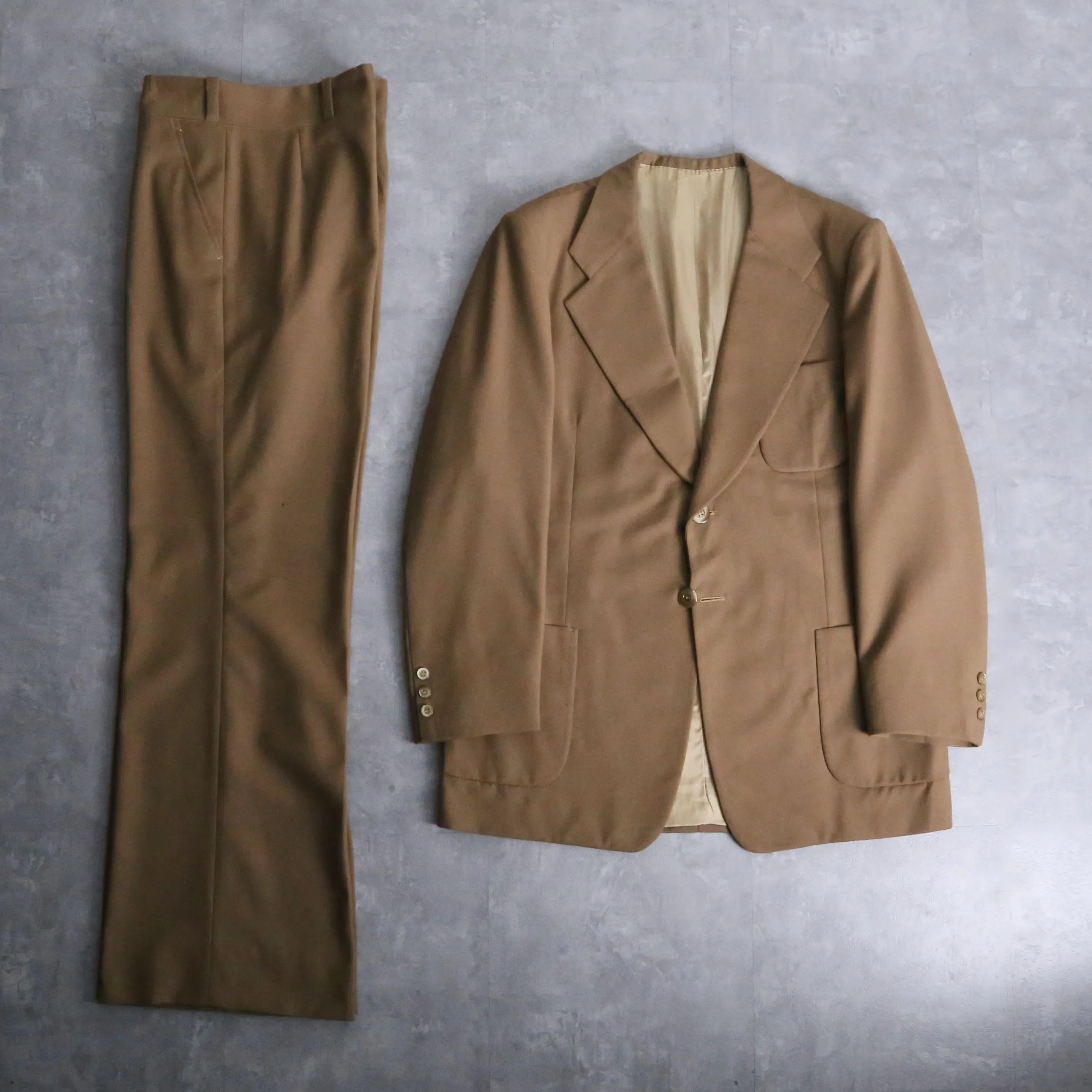 70’s beige single tailored & flare slacks set up