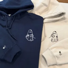 Adorable Custom Embroidered Ghost Couple Hoodies - Playful Halloween Matching Set