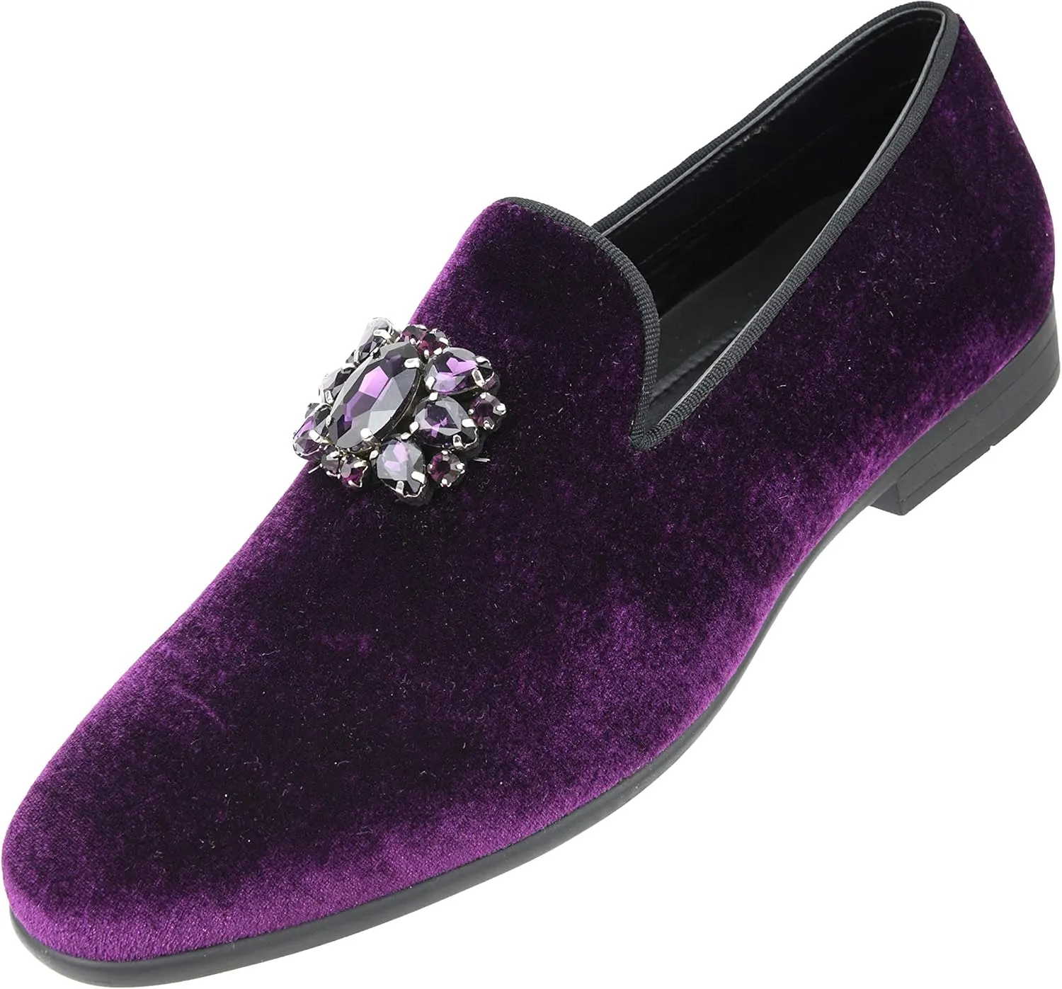 Amali Tiago- The Original Men's Faux Velvet Slip On Loafer with Jeweled Bit and Matching Piping - Mens Smoking Slip On Shoes - Formal Tuxedo Dress Shoe Loafers for Men