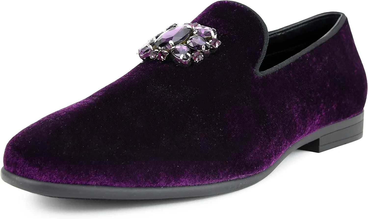Amali Tiago- The Original Men's Faux Velvet Slip On Loafer with Jeweled Bit and Matching Piping - Mens Smoking Slip On Shoes - Formal Tuxedo Dress Shoe Loafers for Men