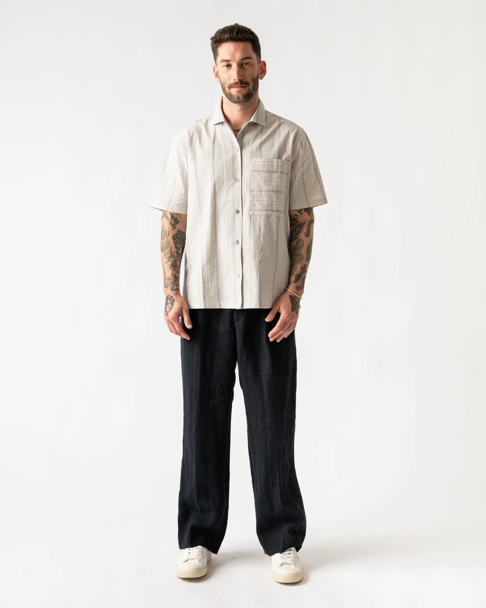 Auralee Linen Silk Tweed Slacks in Dark Navy