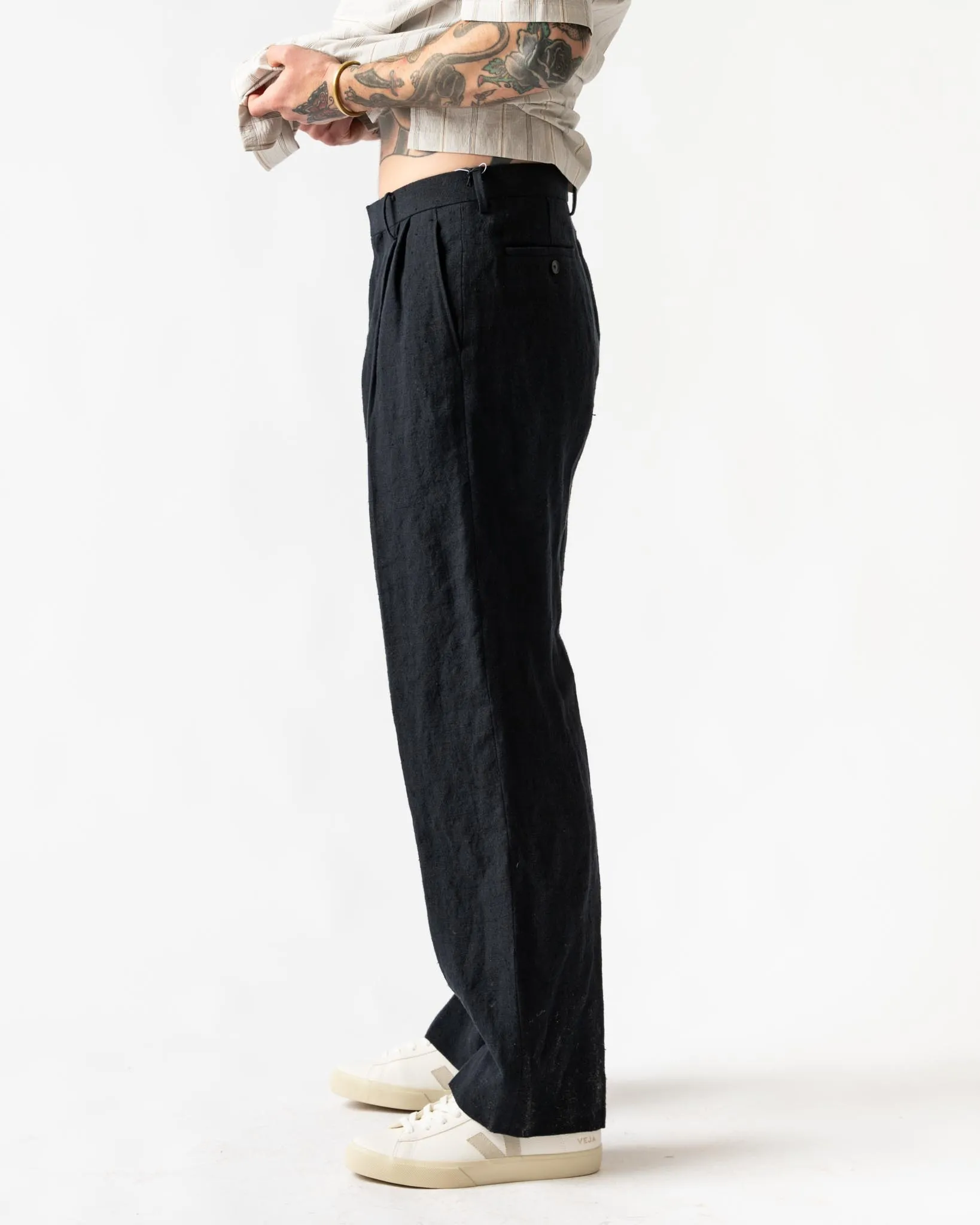 Auralee Linen Silk Tweed Slacks in Dark Navy