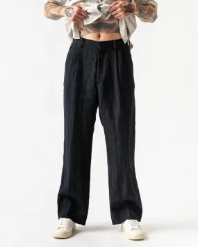 Auralee Linen Silk Tweed Slacks in Dark Navy