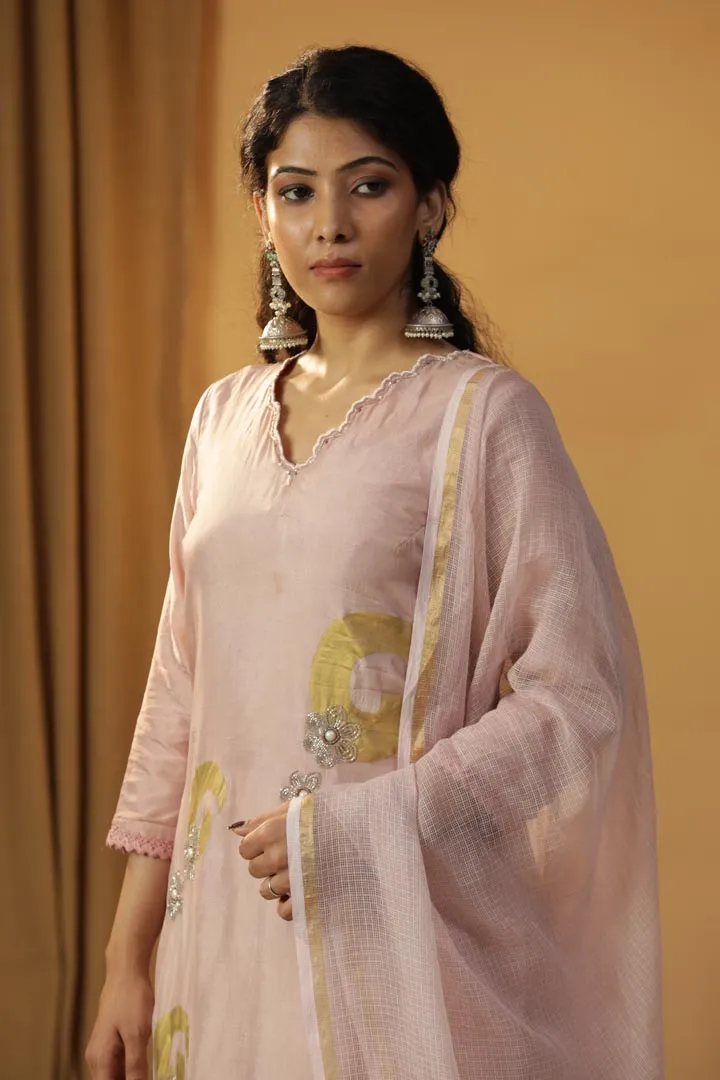 BABY PINK FOIL PAINTED SUIT SET