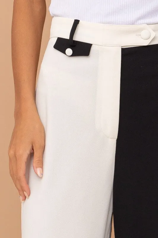 Black White Long Pants W/ Small Coin Flap Pocket Detail