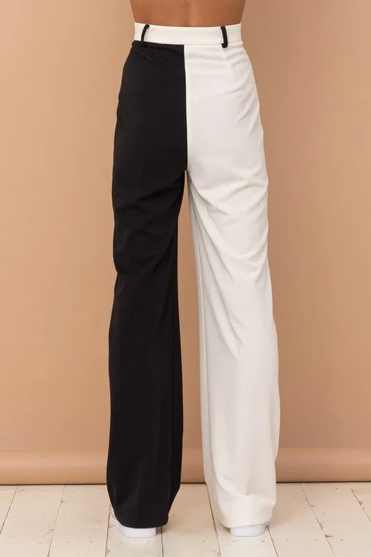 Black White Long Pants W/ Small Coin Flap Pocket Detail