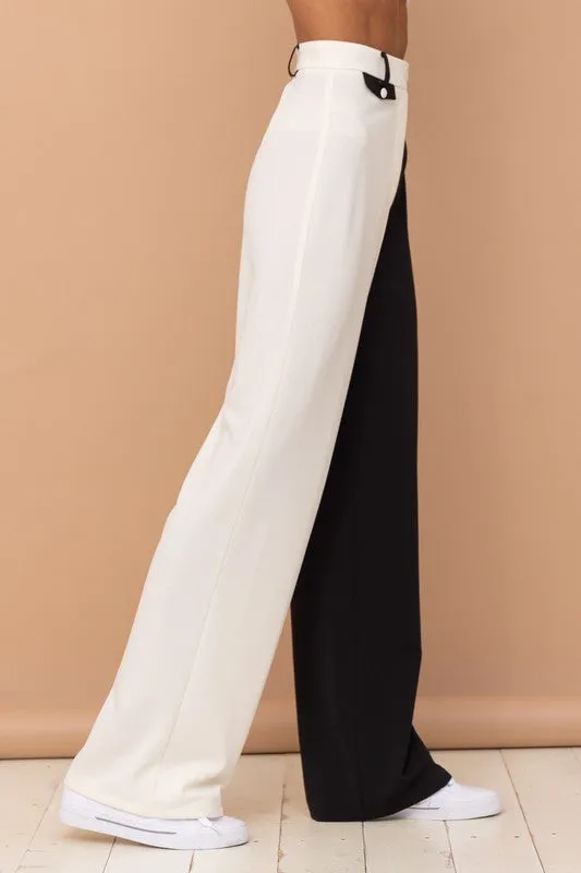 Black White Long Pants W/ Small Coin Flap Pocket Detail