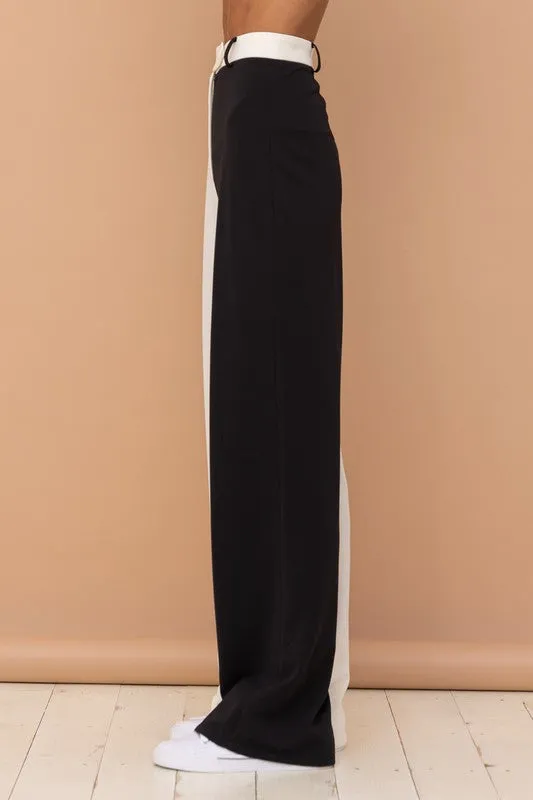 Black White Long Pants W/ Small Coin Flap Pocket Detail