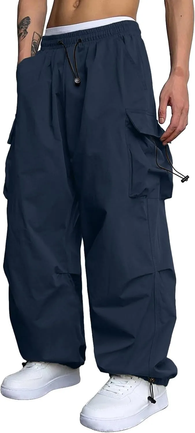 Cargo Pants for Men Casual Lightweight Elastic Waist Drawstring Pant Work Pants Multi Pockets