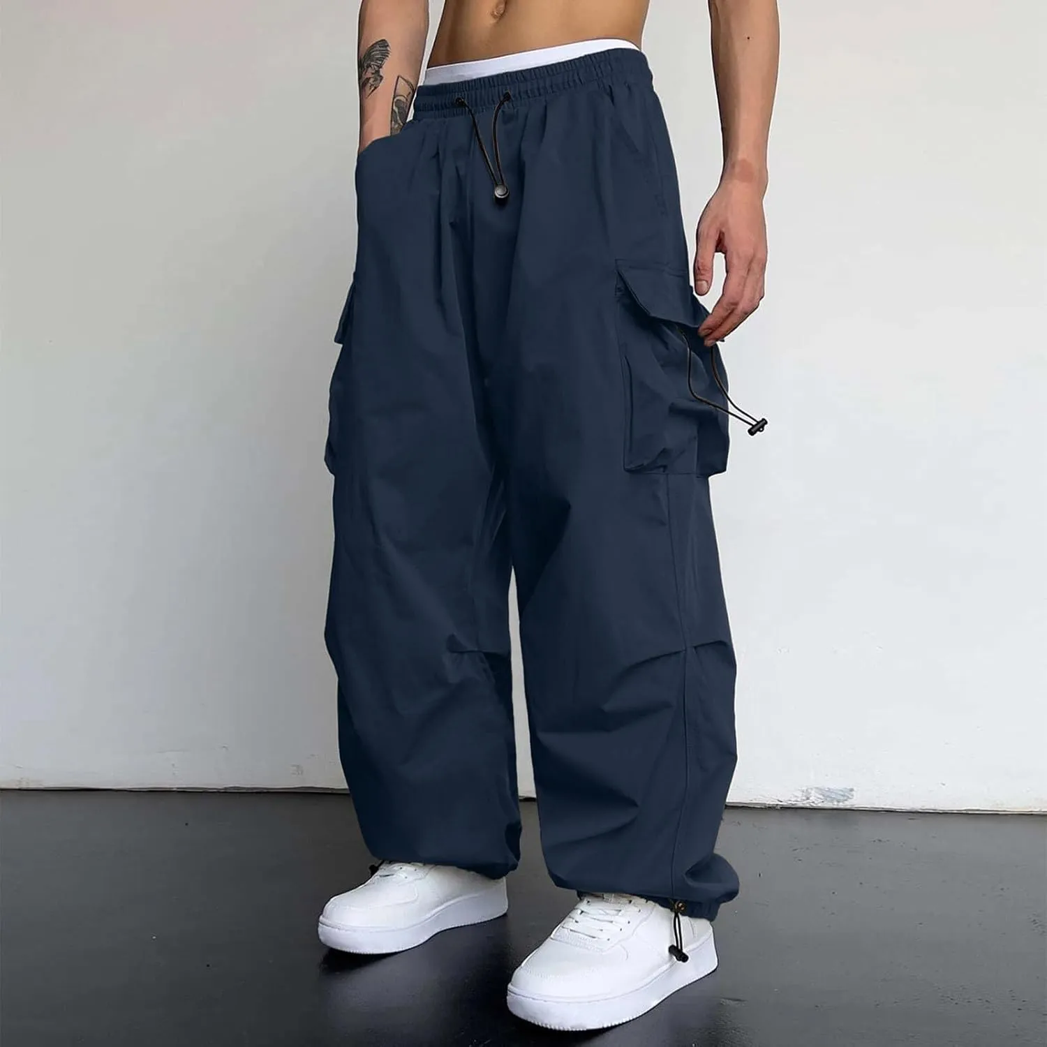 Cargo Pants for Men Casual Lightweight Elastic Waist Drawstring Pant Work Pants Multi Pockets