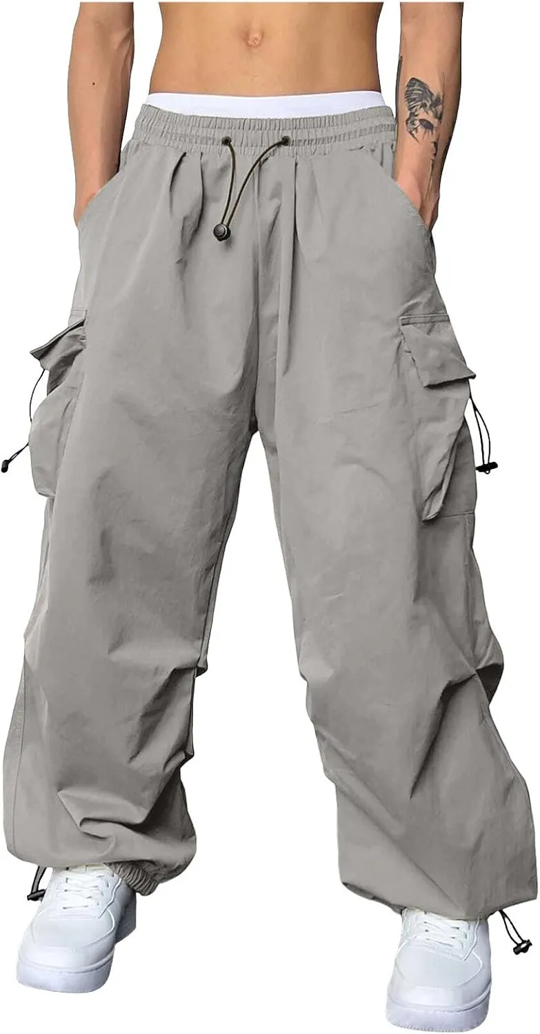 Cargo Pants for Men Casual Lightweight Elastic Waist Drawstring Pant Work Pants Multi Pockets