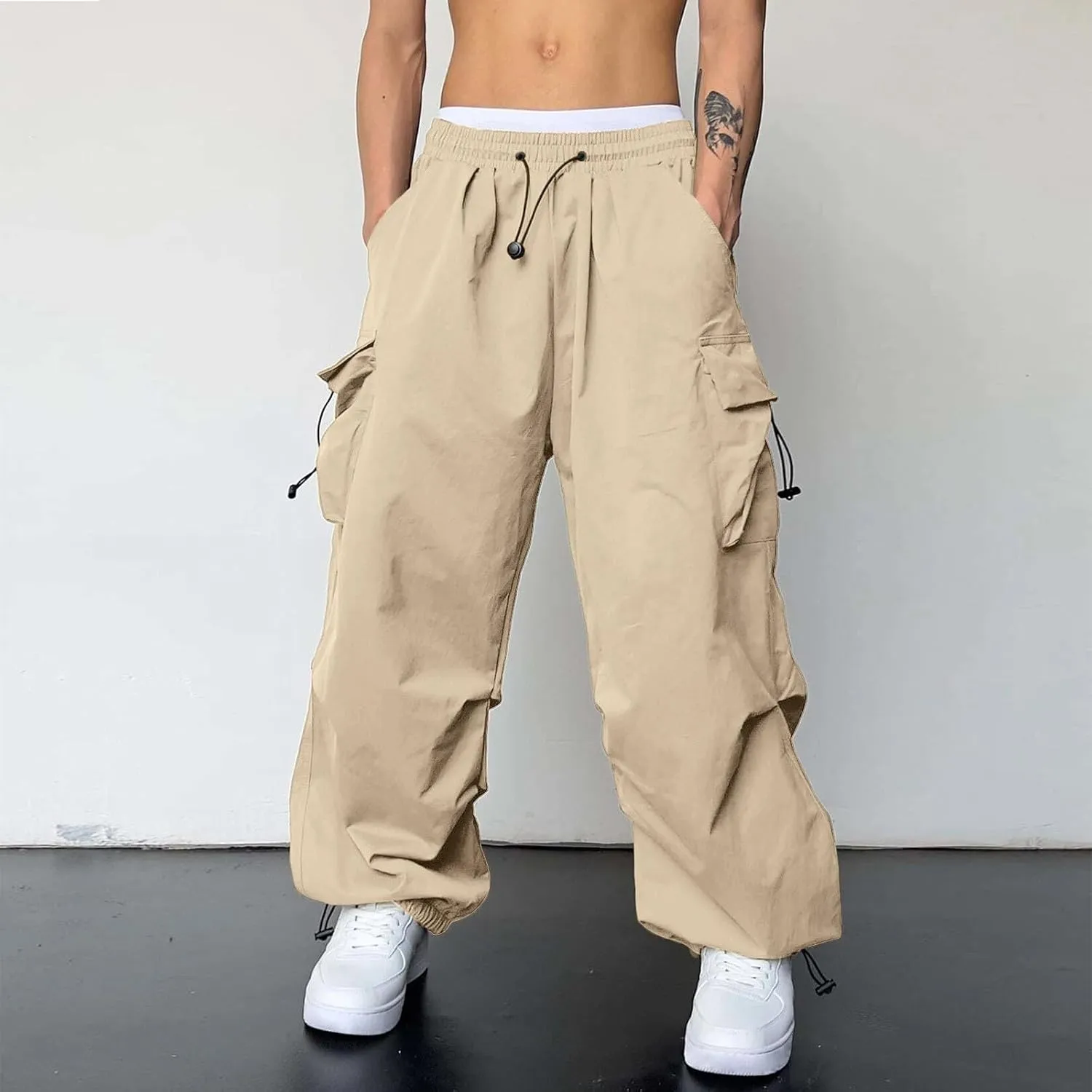 Cargo Pants for Men Casual Lightweight Elastic Waist Drawstring Pant Work Pants Multi Pockets