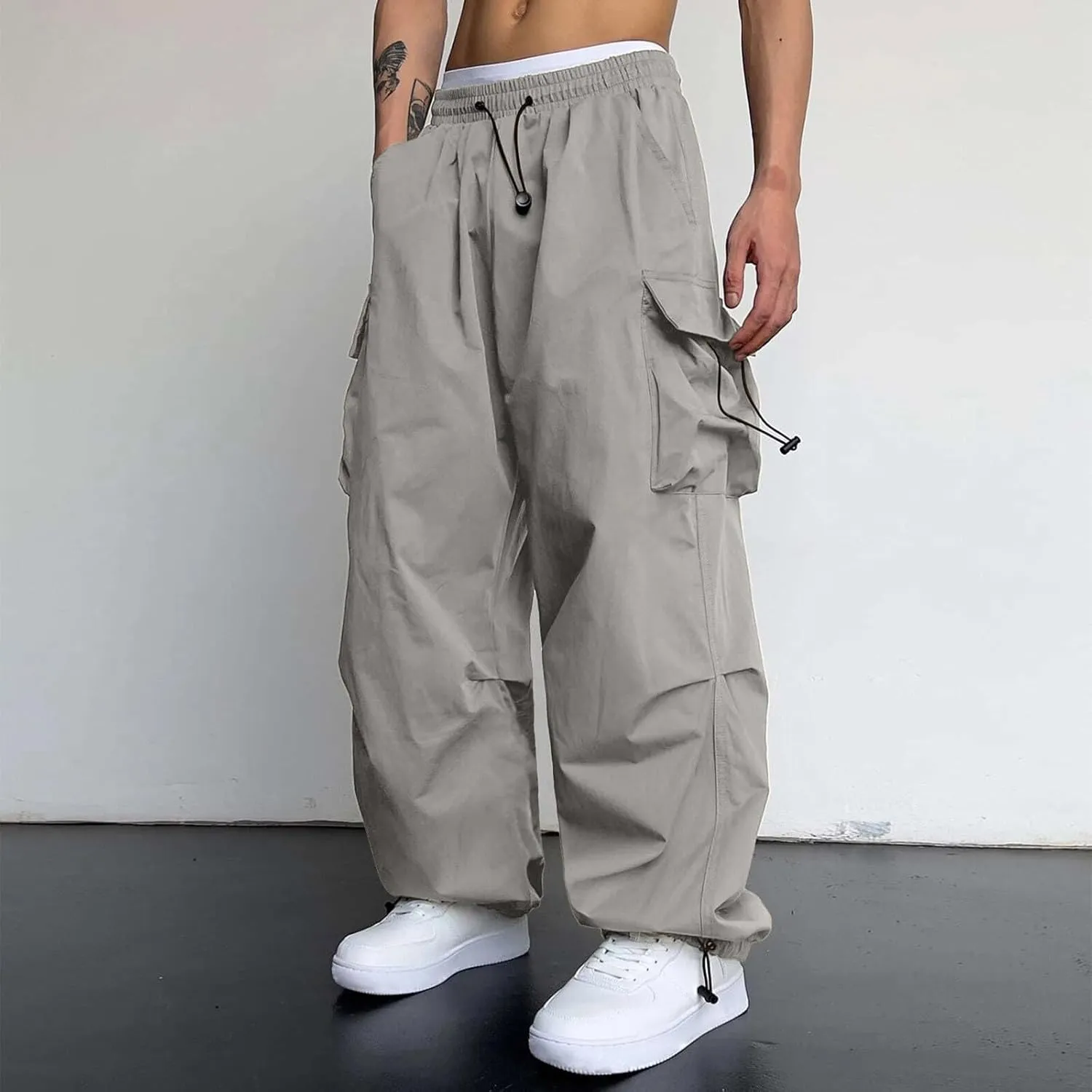 Cargo Pants for Men Casual Lightweight Elastic Waist Drawstring Pant Work Pants Multi Pockets