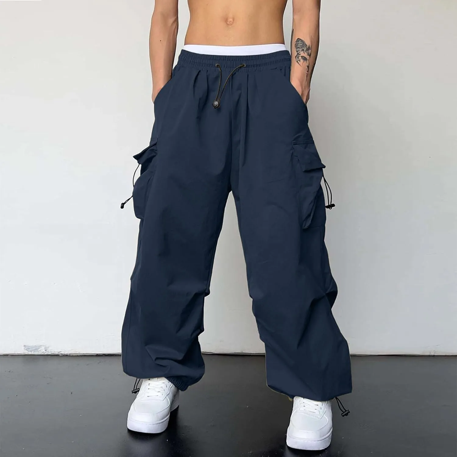 Cargo Pants for Men Casual Lightweight Elastic Waist Drawstring Pant Work Pants Multi Pockets