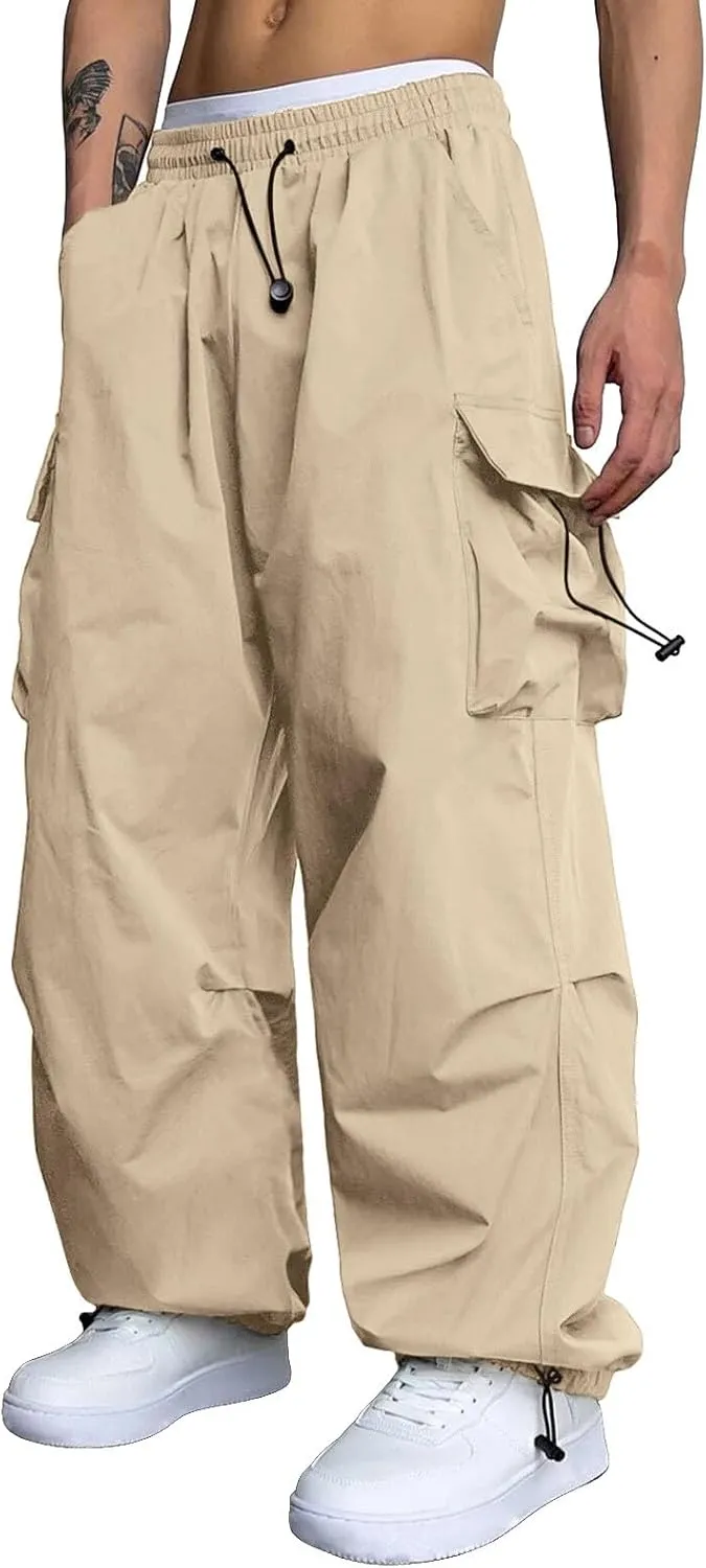 Cargo Pants for Men Casual Lightweight Elastic Waist Drawstring Pant Work Pants Multi Pockets