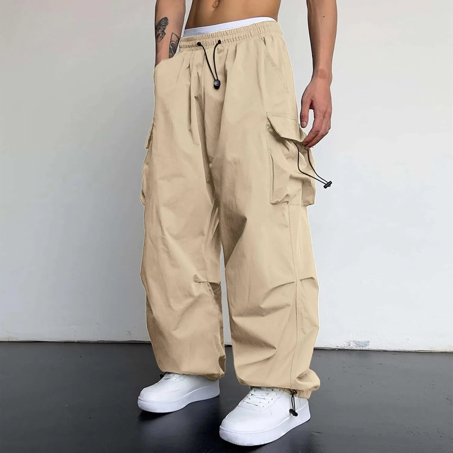 Cargo Pants for Men Casual Lightweight Elastic Waist Drawstring Pant Work Pants Multi Pockets