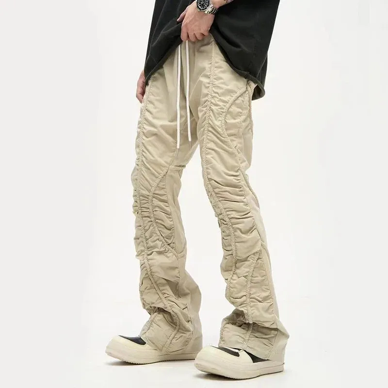 Casual Solid Pleated Style Drawstring Pants