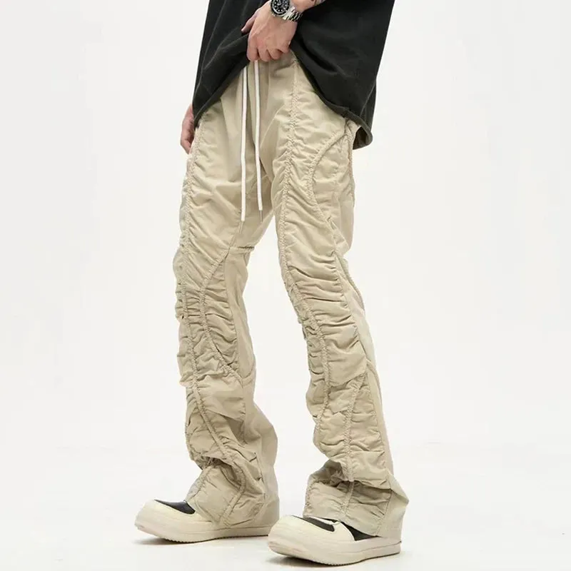 Casual Solid Pleated Style Drawstring Pants