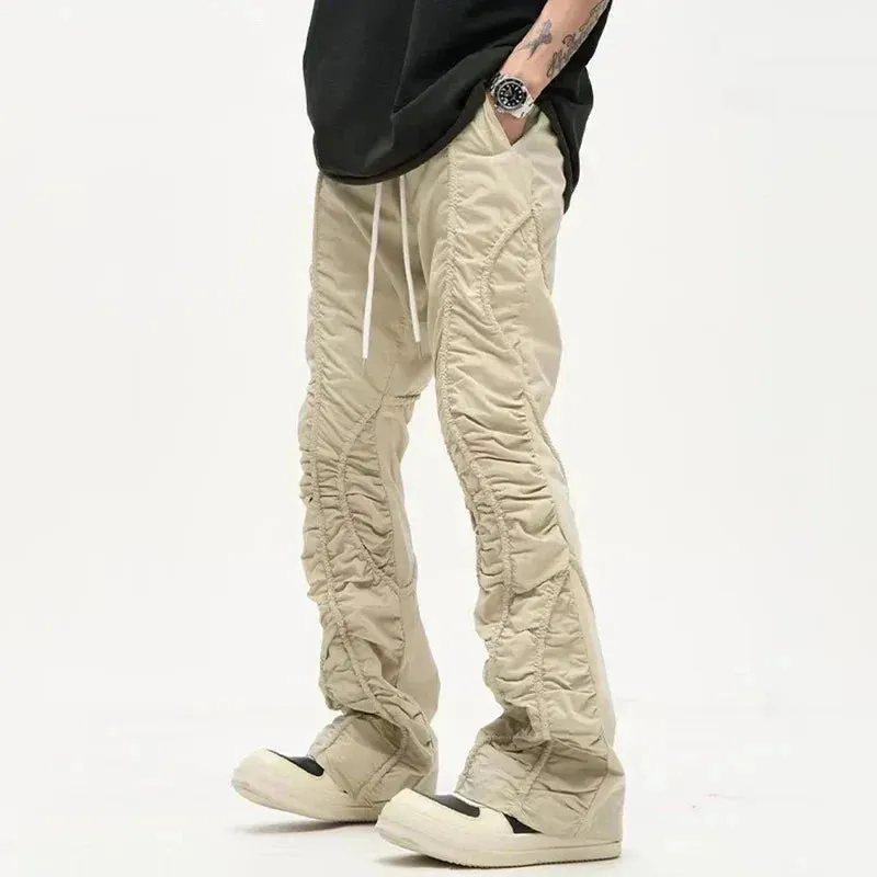 Casual Solid Pleated Style Drawstring Pants