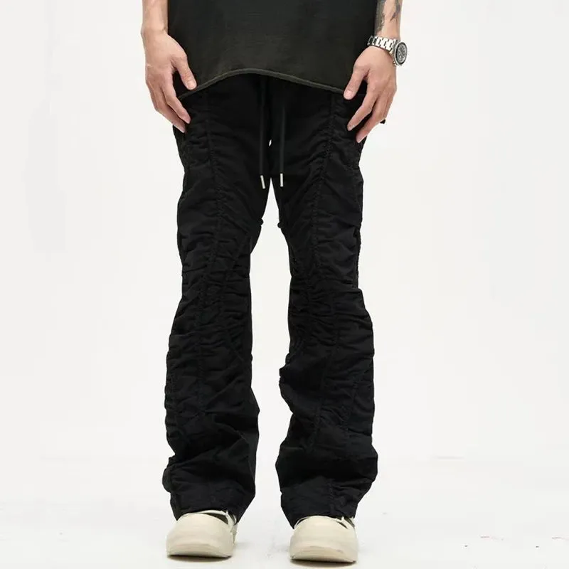 Casual Solid Pleated Style Drawstring Pants