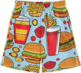 CHIFIGNO Colorful Food Blue and Yellow Shorts for Boys Soft Sweat Athletic Shorts with Pockets Kids Clothes 7-15Y