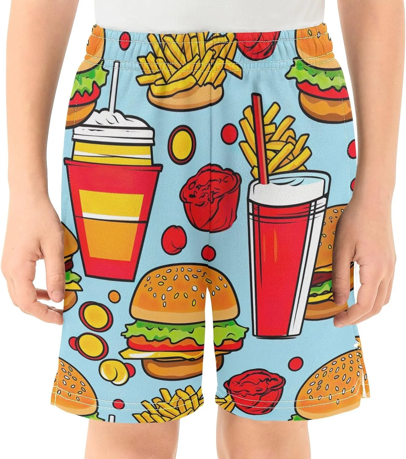 CHIFIGNO Colorful Food Blue and Yellow Shorts for Boys Soft Sweat Athletic Shorts with Pockets Kids Clothes 7-15Y