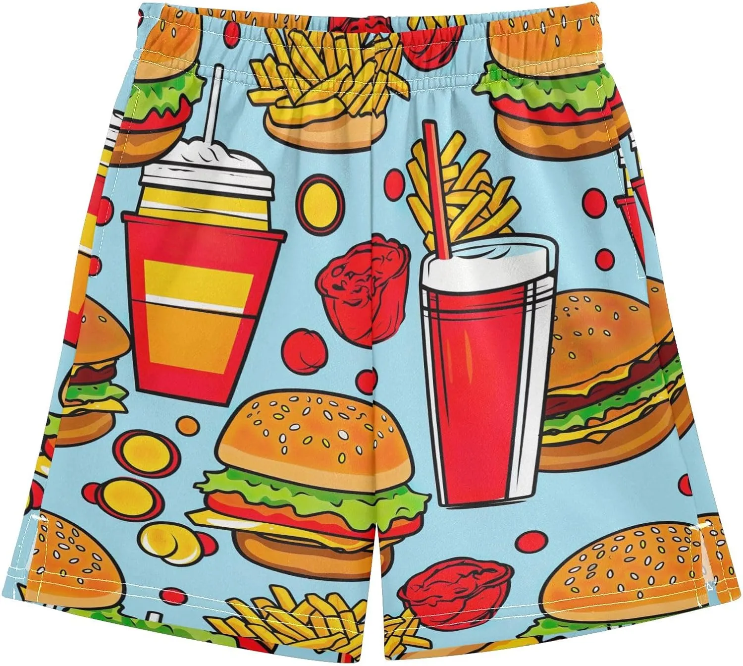 CHIFIGNO Colorful Food Blue and Yellow Shorts for Boys Soft Sweat Athletic Shorts with Pockets Kids Clothes 7-15Y