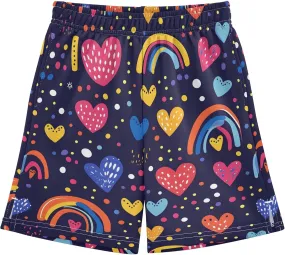 Colorful Cute Rainbows Hearts Youth Boys Shorts with Pockets Elastic Waist Athletic Gym Shorts Streetwear 7-15Y
