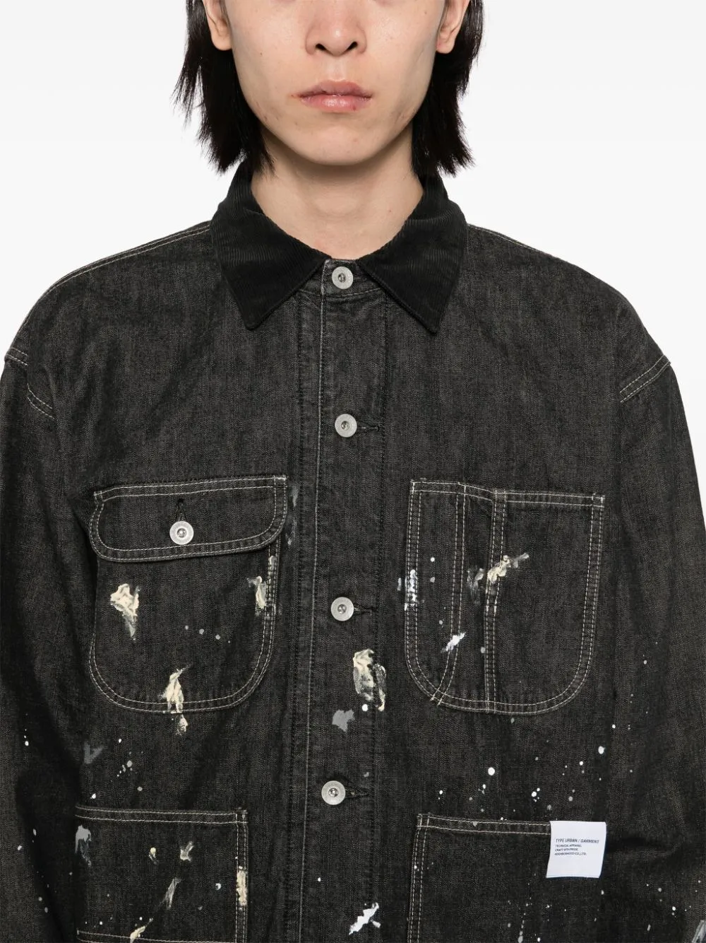 Corduroy-Collar Washed-Coverall Jacket