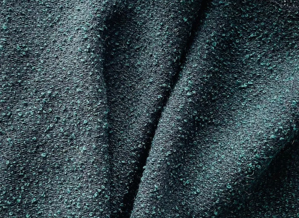 Couture Elegant Nubby Black & Hunter Green Wool Blend Bouclé (Made in Italy)