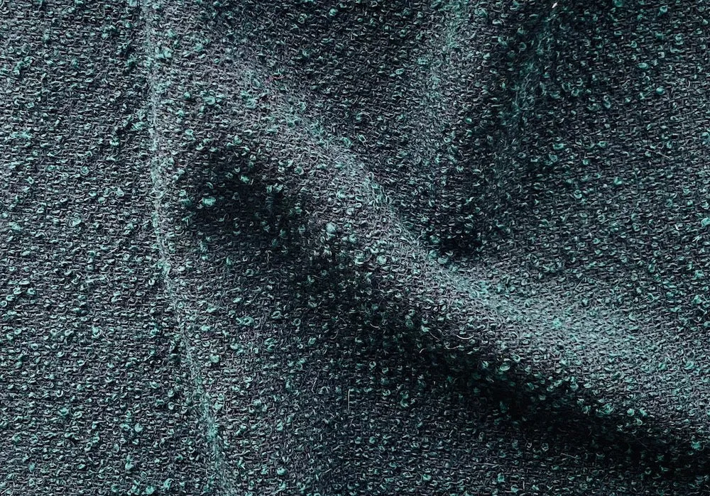 Couture Elegant Nubby Black & Hunter Green Wool Blend Bouclé (Made in Italy)
