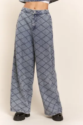 Denim Wide Leg Jeans With Elastic Band