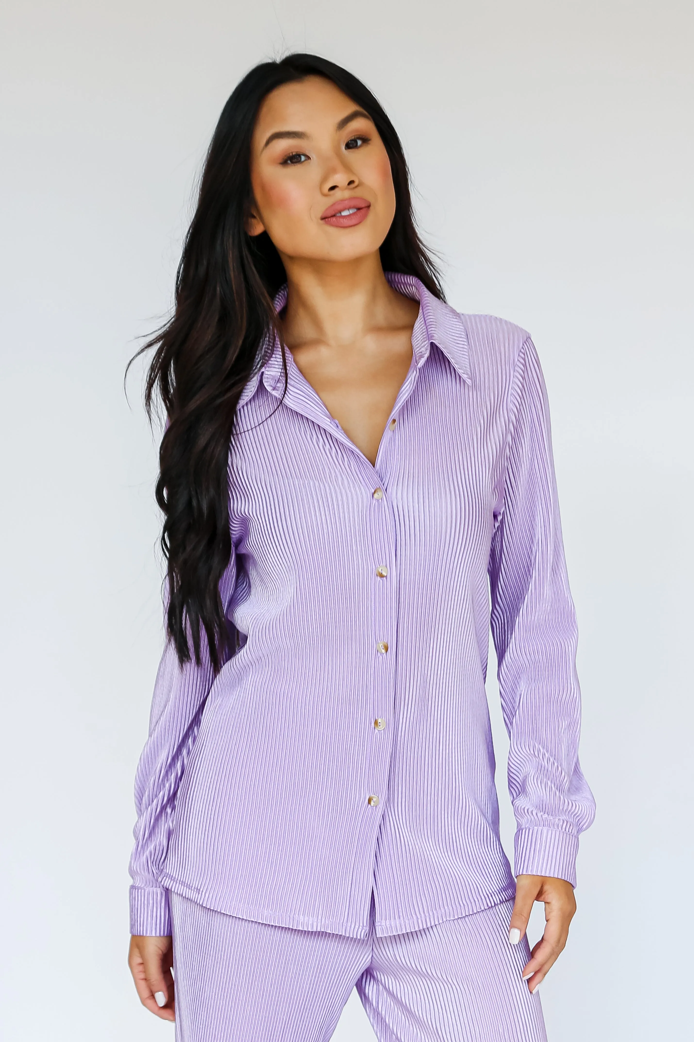 FINAL SALE - Confident Aura Satin Plisse Button-Up Blouse