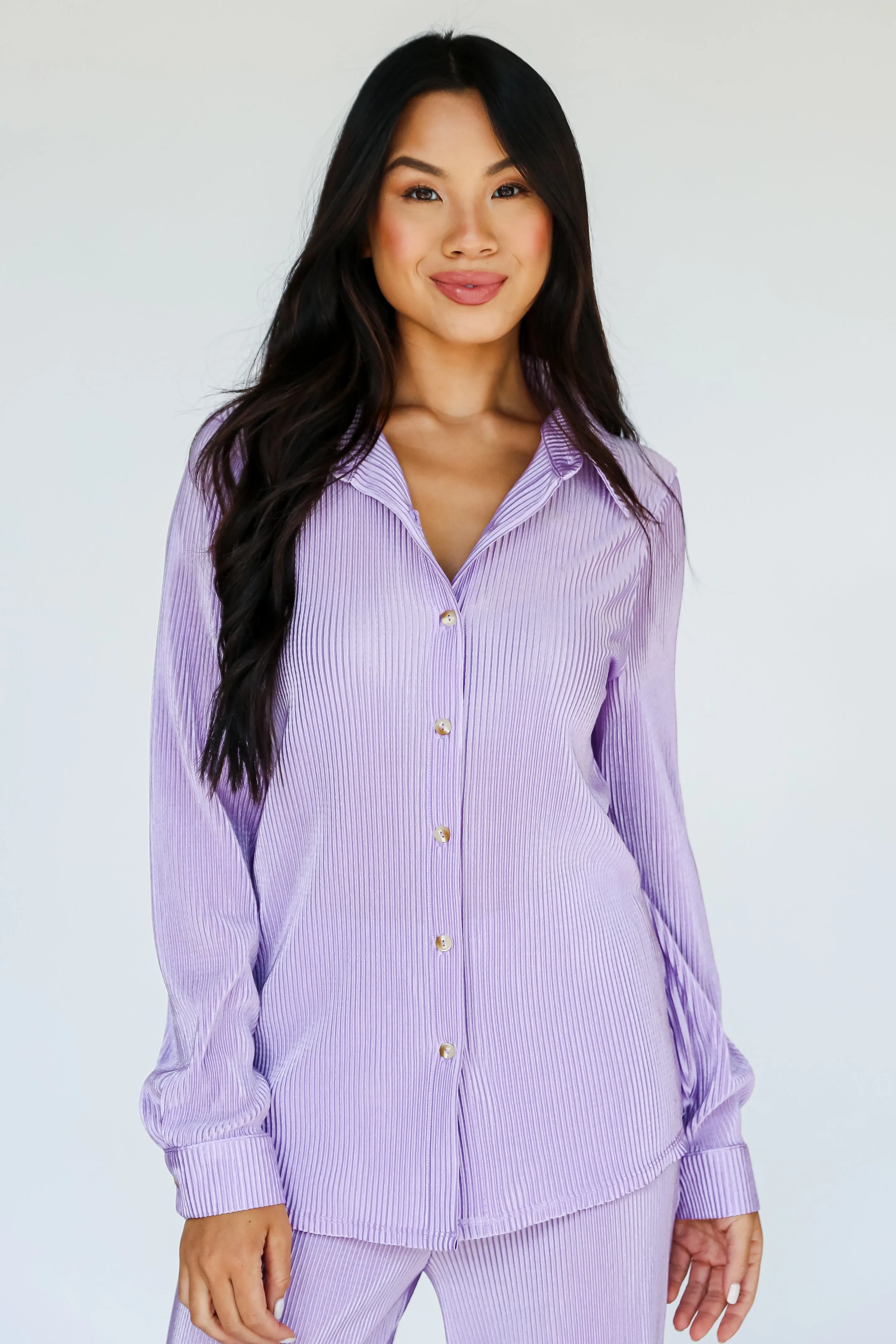 FINAL SALE - Confident Aura Satin Plisse Button-Up Blouse