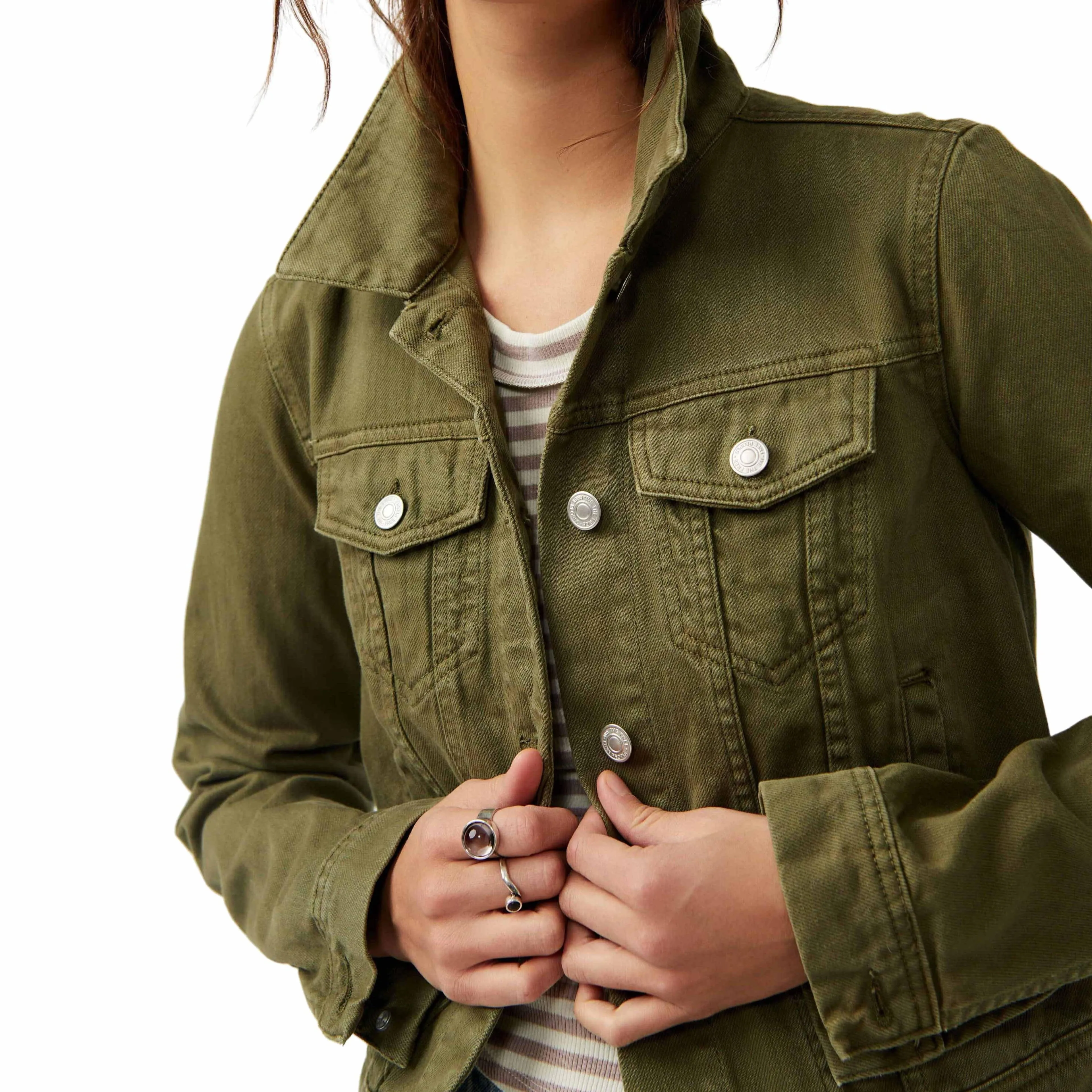 Free People Rumors Denim Jacket Green