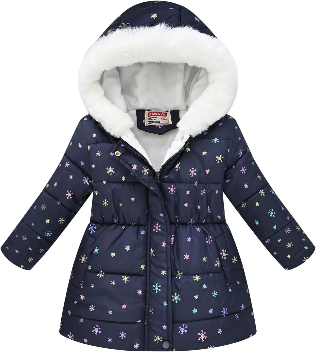 Girls Winter Hooded Coat Water-proof Fashion Fleece Warm Fr Collar Zip Up Mid Length Winter Coats for Kids