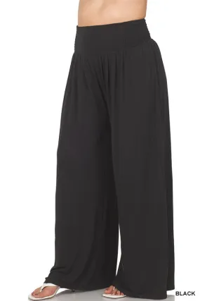 Hi Curvy Plus Size Women Smocked Waist Wide Leg Pants