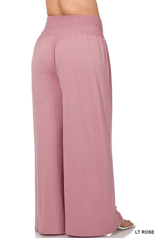 Hi Curvy Plus Size Women Smocked Waist Wide Leg Pants