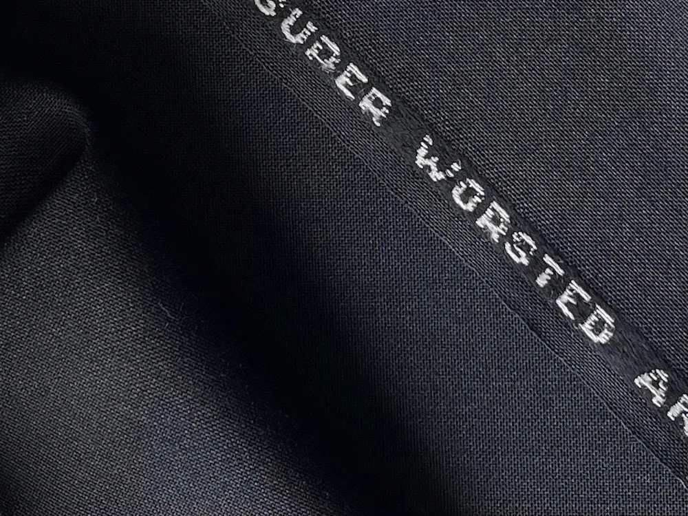 High-End Handsome Black Worsted Wool & Mohair Suiting (Made in England)