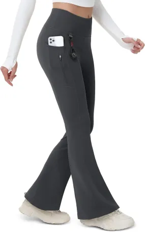 MAGCOMSEN Women's Fleece Lined Flare Pants Waterproof Insulated Winter Pants High Waisted Bootcut Hiking Yoga Leggings