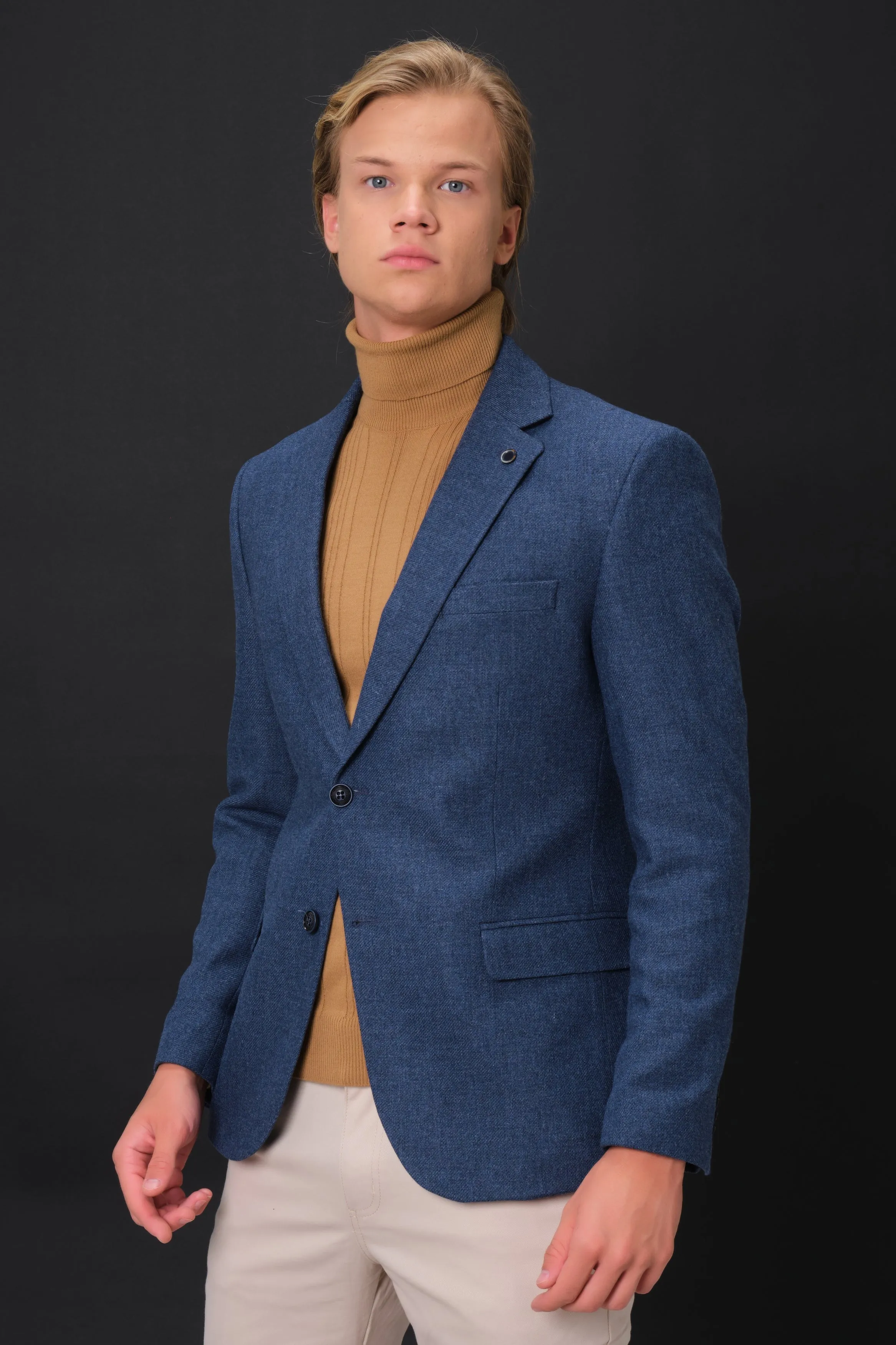 MEHMET,SOLID-NOTCH COLLAR-JACKETS-PB-B221-DENIM