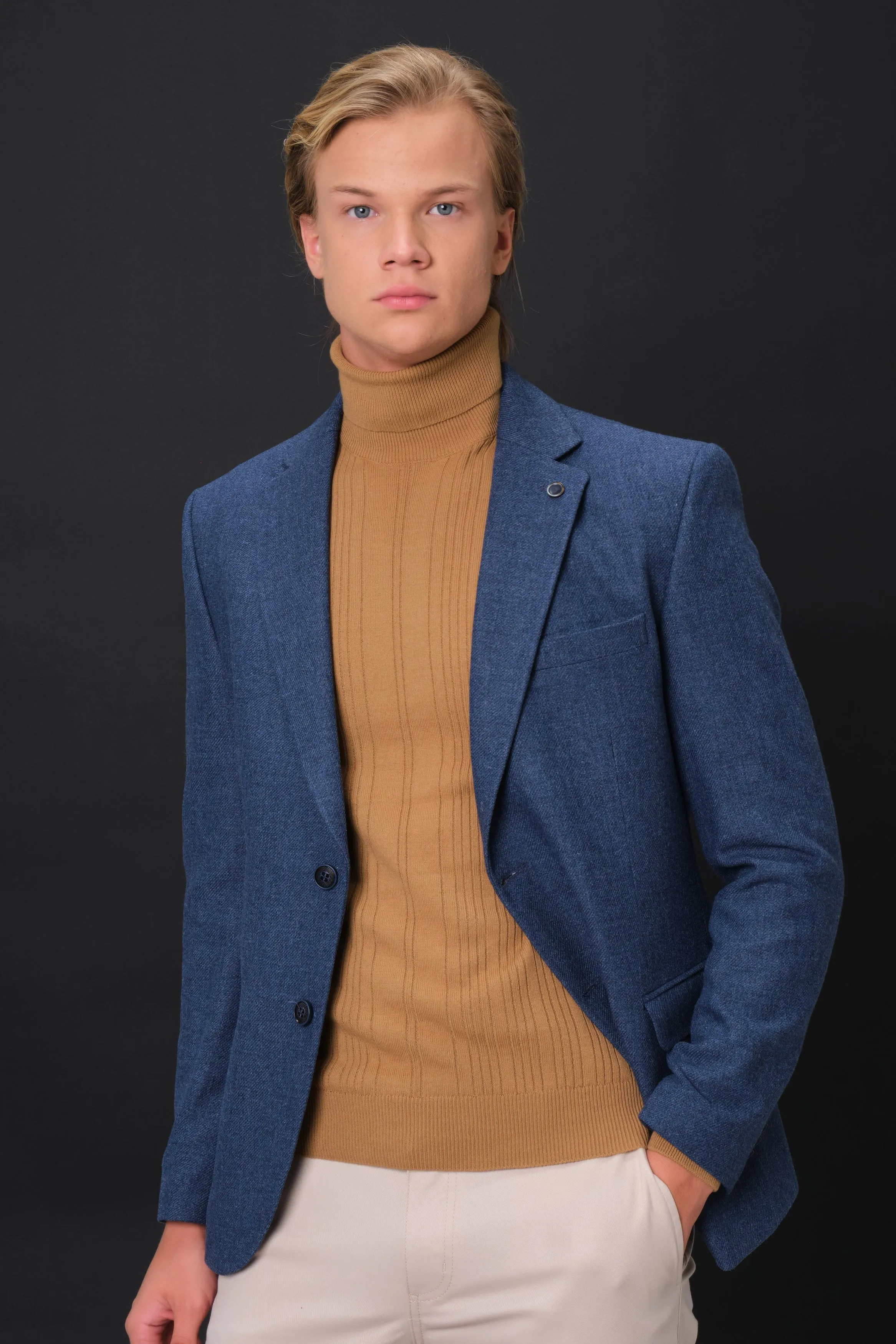 MEHMET,SOLID-NOTCH COLLAR-JACKETS-PB-B221-DENIM