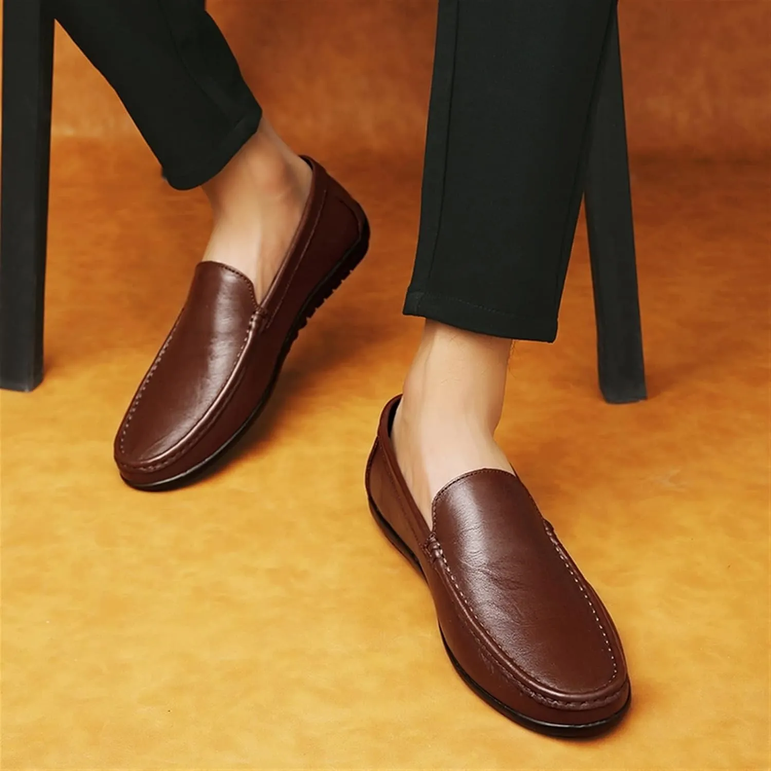 Mens Loafers Shoe Breathable Lightweight Driving Loafers Leather Slip Resistant Comfortable Lightweight Outdoor Slip-on