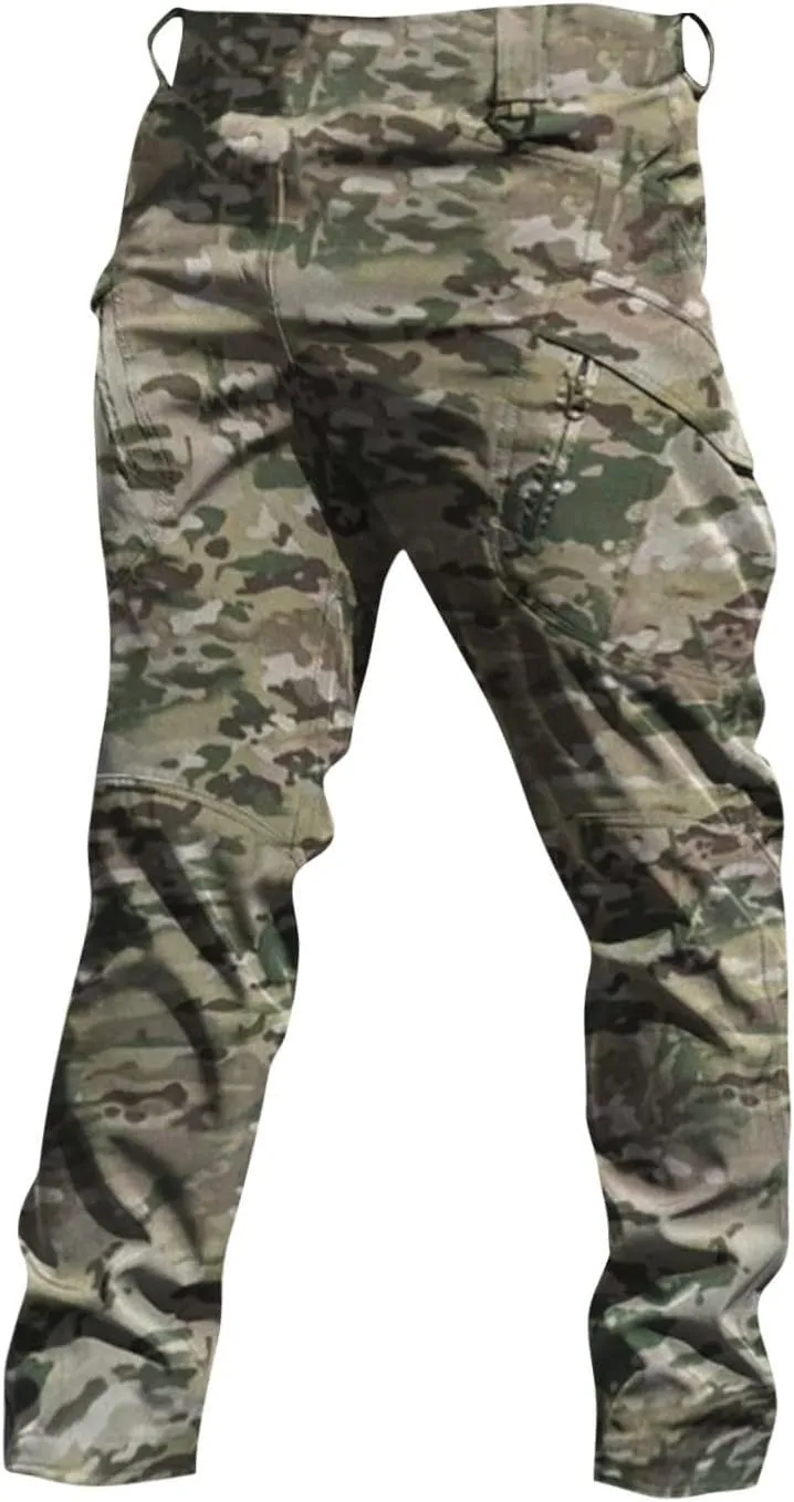 Men's Outdoor Cargo Pants Utility Elastic Waist Pockets Quick Dry Straight Leg Tactical Pants Stretch Jogging Sweatpants