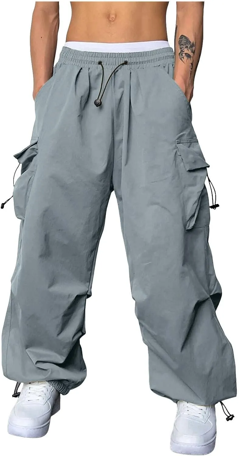 Mens Work Cargo Pant Cotton Stretchy Casual Joggers Drawstring Elastic Waist Outdoor Pants Multi Pockets