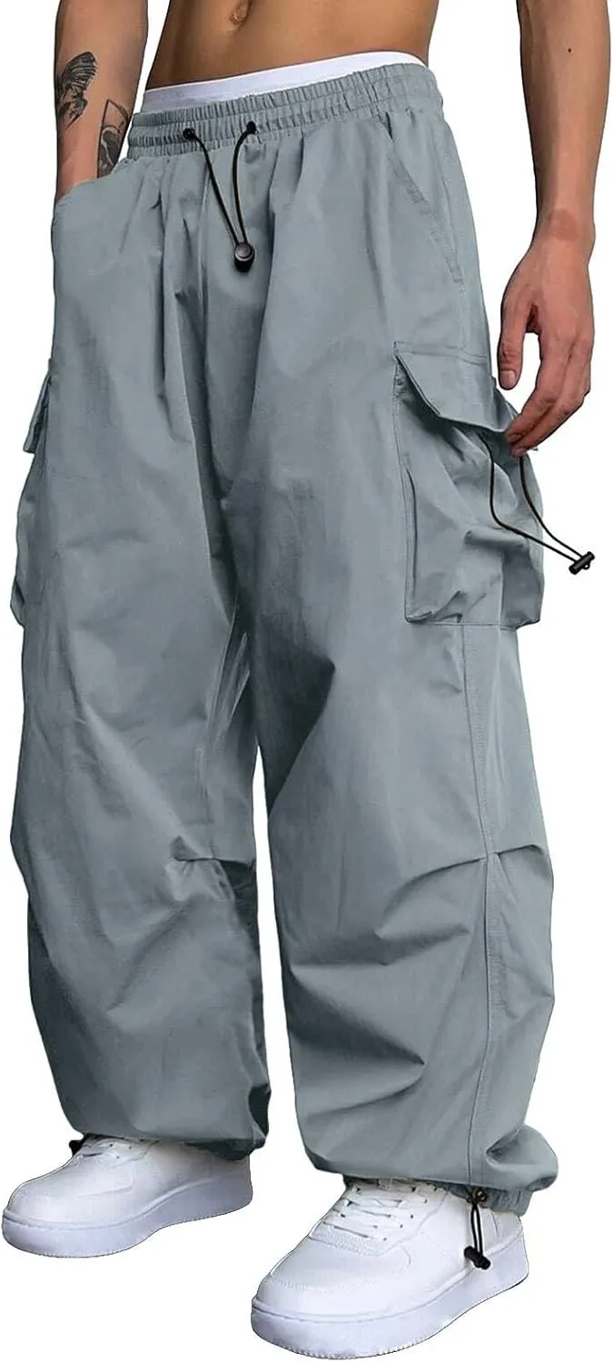 Mens Work Cargo Pant Cotton Stretchy Casual Joggers Drawstring Elastic Waist Outdoor Pants Multi Pockets