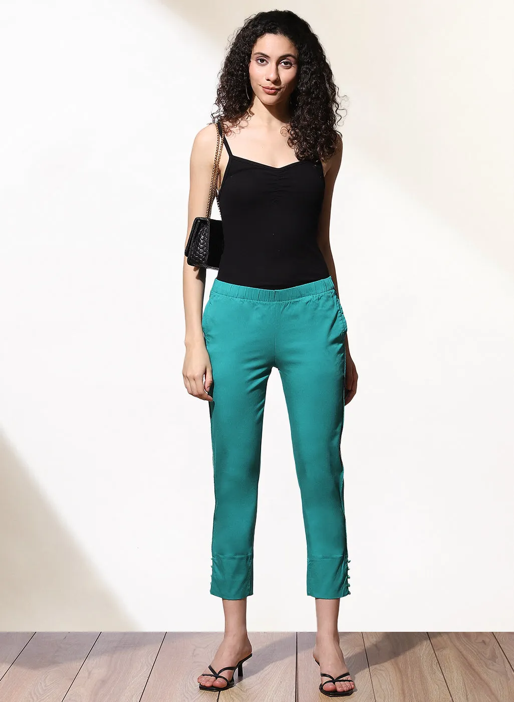 Mia Turquoise Relaxed Fit Pants for Women