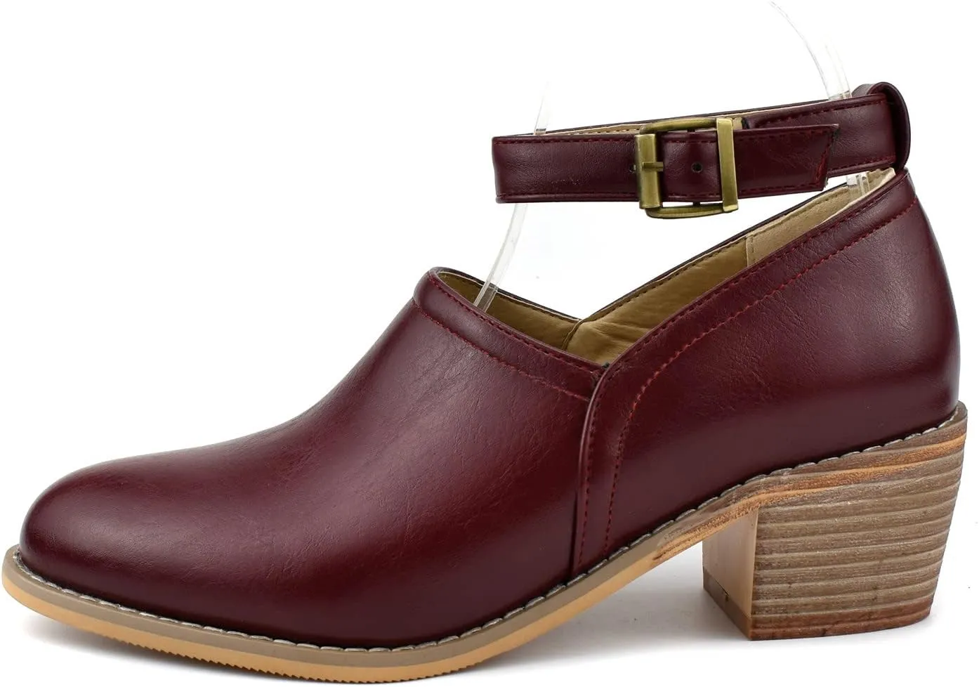 MOOMMO Women Mid Chunky Heel Loafers Almond Toe Stacked Heel Ankle Strap Pumps Gold Buckle 2 Inch Block Heel Western Ankle Booties Vintage Dress Shoes Comfort Office Casual 4-14 M US