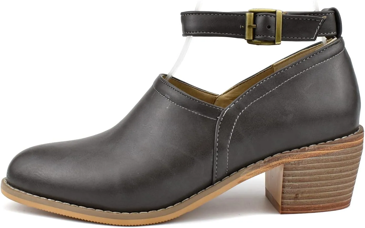 MOOMMO Women Mid Chunky Heel Loafers Almond Toe Stacked Heel Ankle Strap Pumps Gold Buckle 2 Inch Block Heel Western Ankle Booties Vintage Dress Shoes Comfort Office Casual 4-14 M US