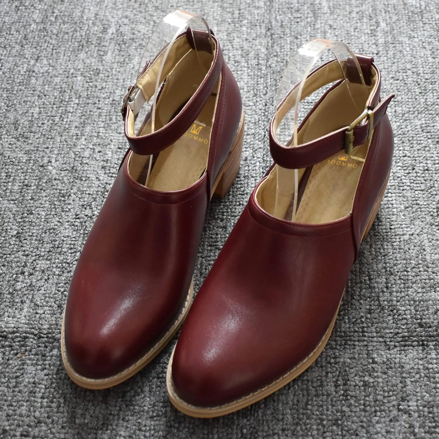 MOOMMO Women Mid Chunky Heel Loafers Almond Toe Stacked Heel Ankle Strap Pumps Gold Buckle 2 Inch Block Heel Western Ankle Booties Vintage Dress Shoes Comfort Office Casual 4-14 M US